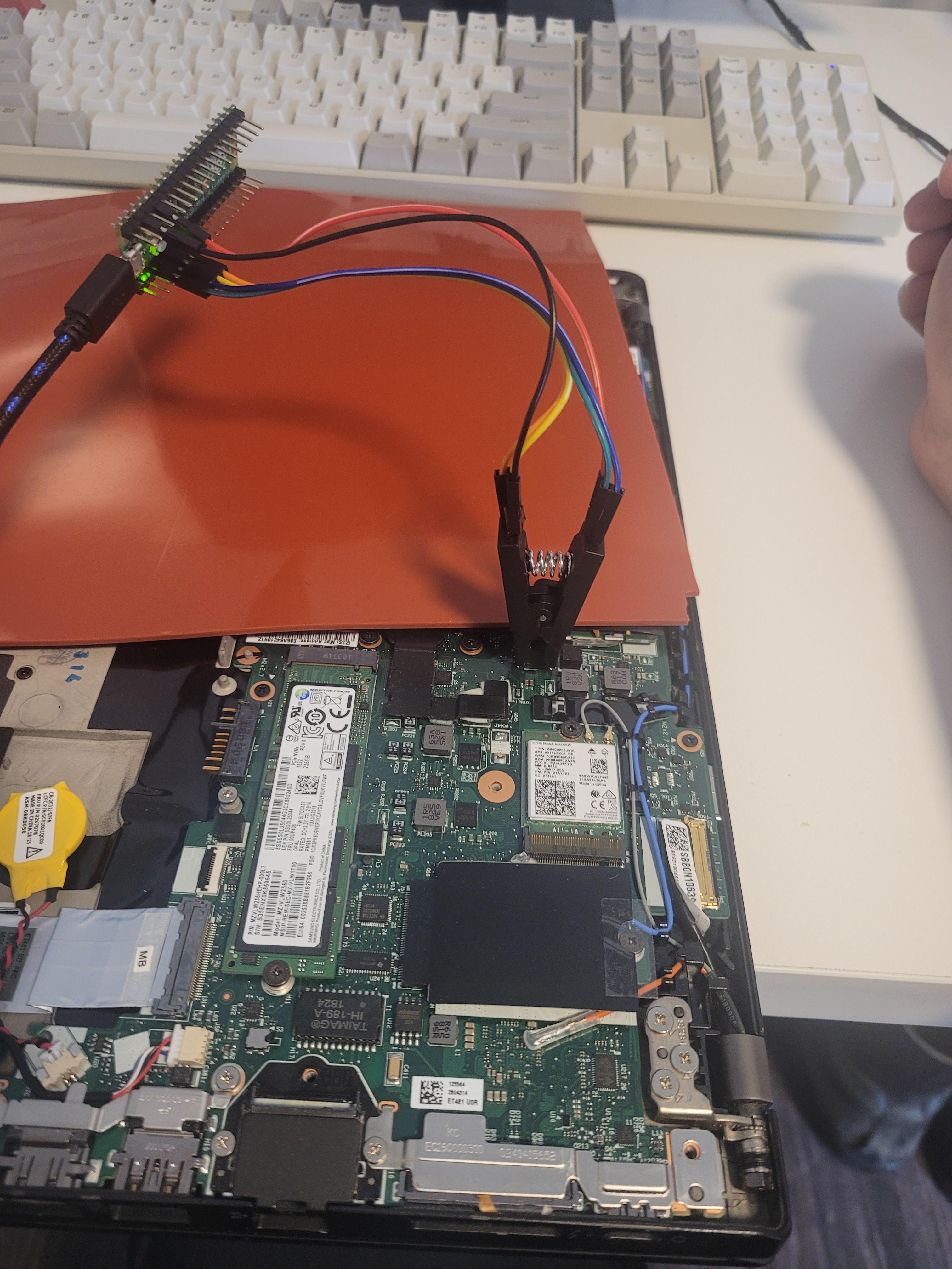 A photo of my programmer seated on my T480s board.